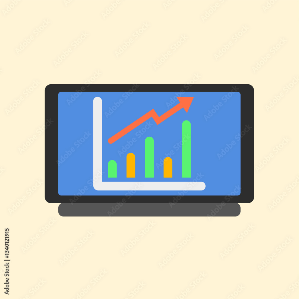 Tablet PC displaying business growth graph with digital report and technology icons