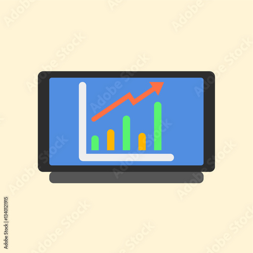 Tablet PC displaying business growth graph with digital report and technology icons