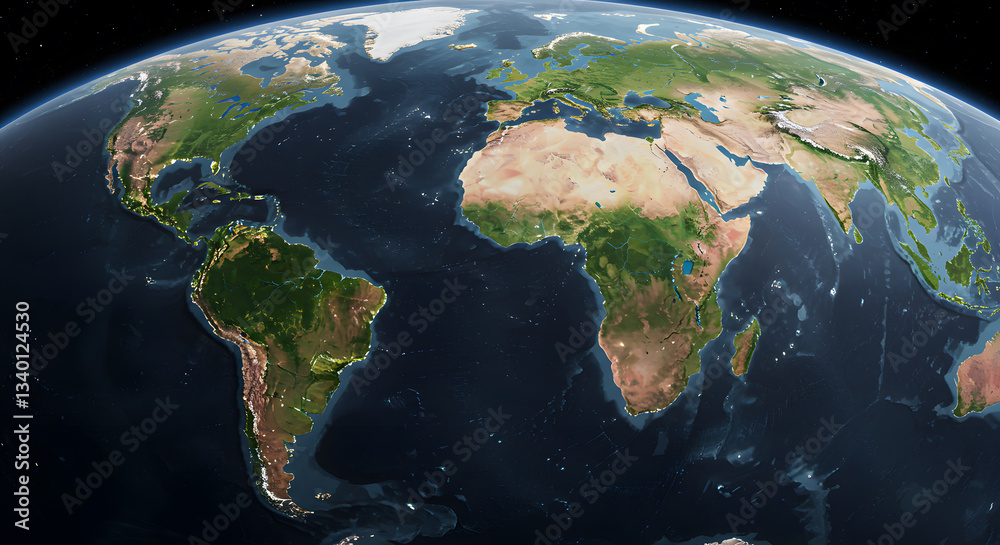 Fototapeta premium Earth View From Space Showing Continents and Oceans at Night