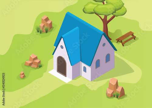 Isometric rural house with park