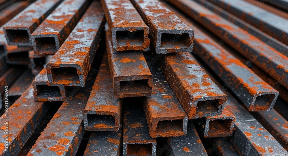 Pile of Rusty Reinforcement Steel Bars with Textured Surface Pile of Rusty Reinforcement Steel Bars with Textured Surface