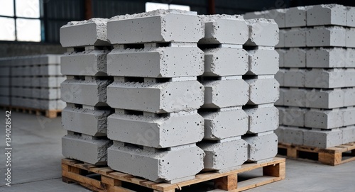 Stack of Lightweight Aerated Concrete Blocks on Wooden Pallet