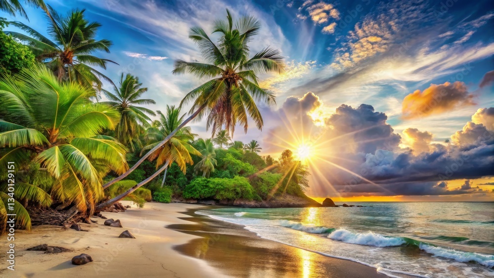 Fototapeta premium Tropical Beach Paradise at Sunset