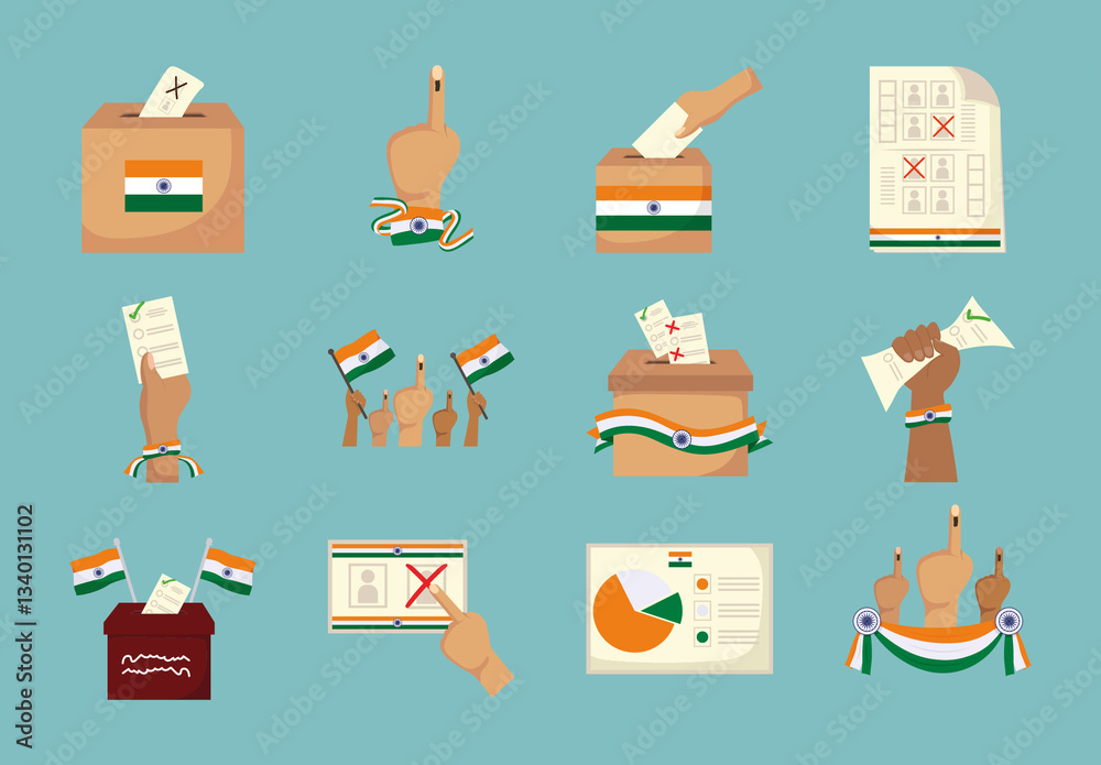 Brown and Orange India Political Voting Icons Set Stock Template ...