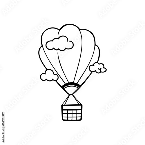 Hot air balloon ready to be colored, floating among fluffy clouds