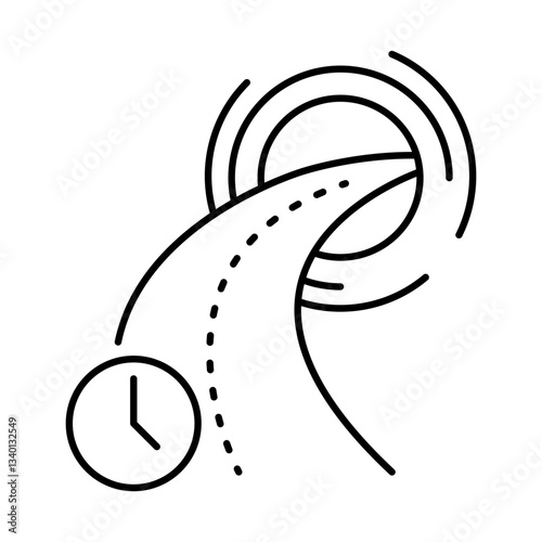 Time Travel Icon – Clock and Path Representing the Concept of Traveling Through Time. 