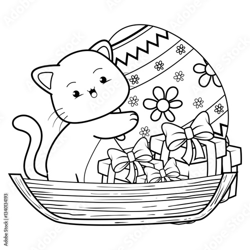 Easter coloring page with cat