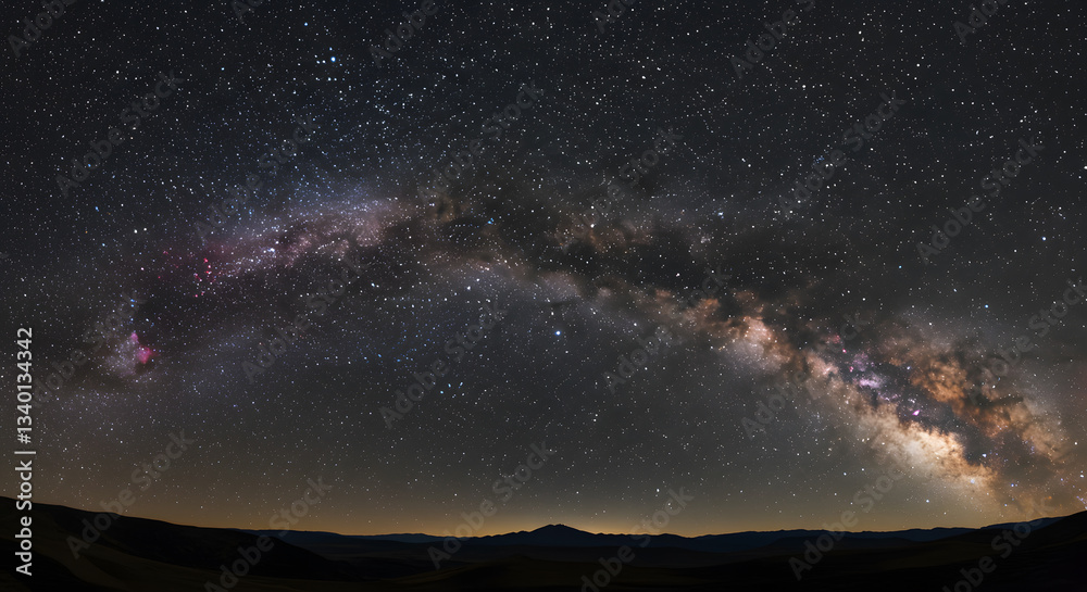 Fototapeta premium Milky Way Galaxy Over Dark Landscape at Night with Countless Stars
