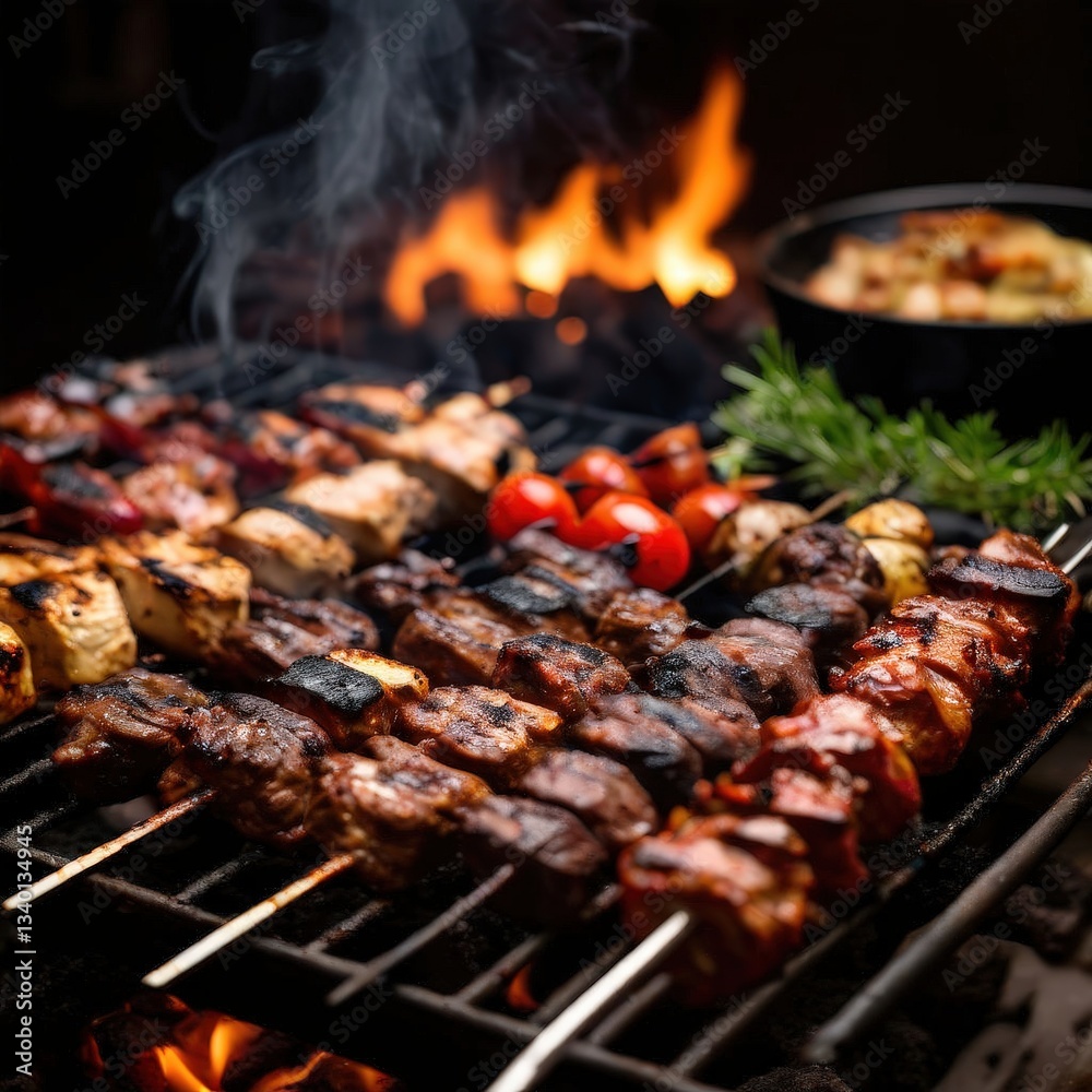 an AI Image Generator, Grilled Meat and Vegetables Skewers an AI Image Generator, Grilled Meat and Vegetables Skewers