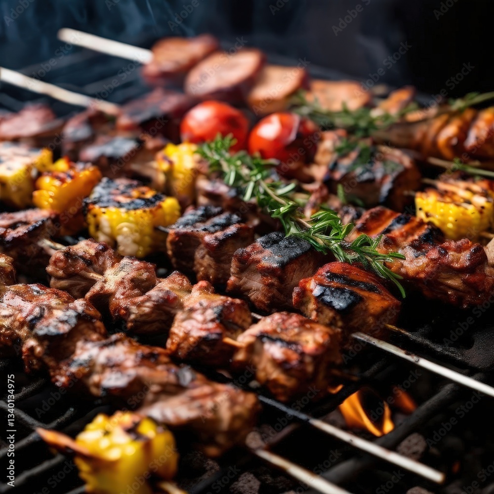 an AI Image Generator, Grilled Meat and Vegetables Skewers an AI Image Generator, Grilled Meat and Vegetables Skewers