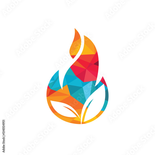 Fire leaf vector logo design. Eco green alternative energy logo design vector template.