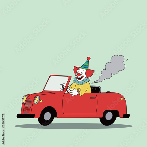 Clown Driving a Red Car