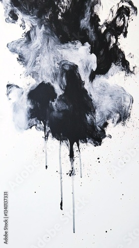 Abstract Black and White Ink Painting Dripping Splashes Texture