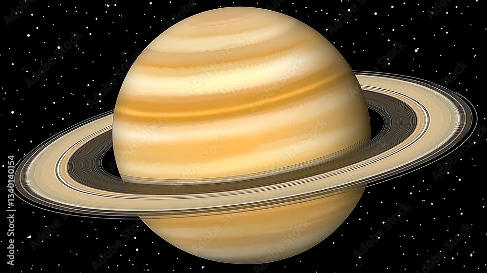 A rendering of a planet encircled by large rings in space A rendering of a planet encircled by large rings in space