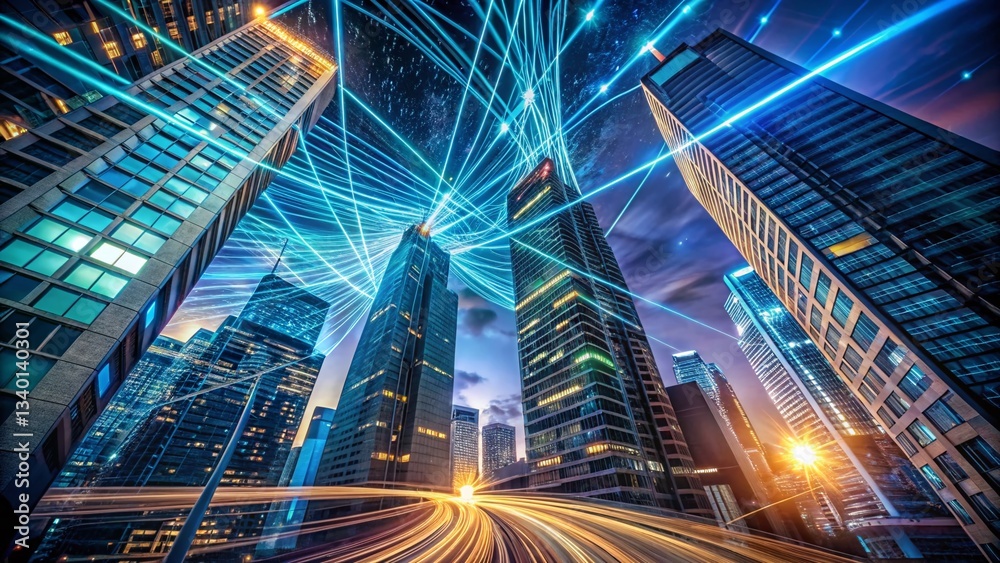 Fototapeta premium Futuristic Cityscape: Network Connections & Urban Exploration