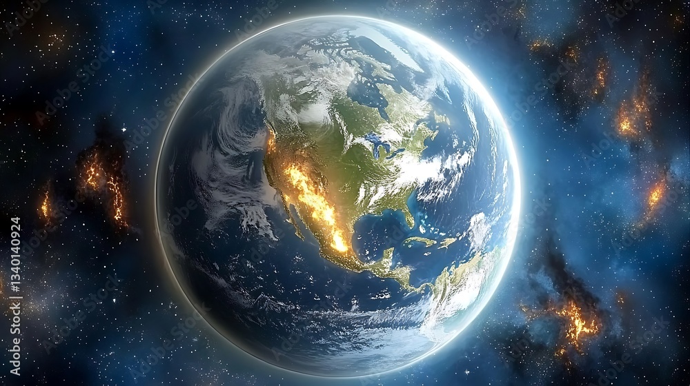 Obraz premium A bright detailed image of the earth in outer space