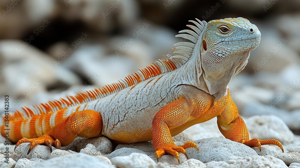 Naklejka premium Vibrant iguana on rocks