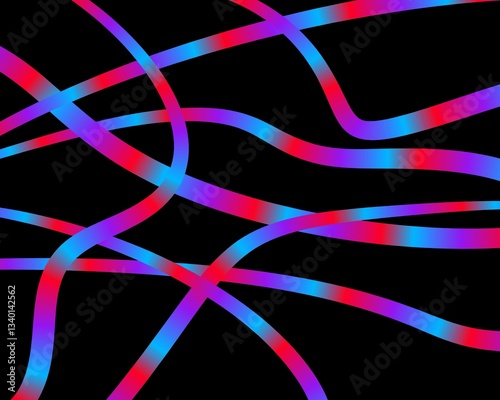 Multicolored Ribbon lines on a black background simple abstract colored lines of neon lights