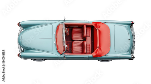 Classic convertible car with red interior and transparent background