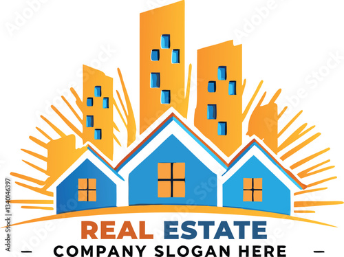 Real estate design element, Building construction logo design, Real Estate logo, Real estate with modern concept home building logo design inspiration
