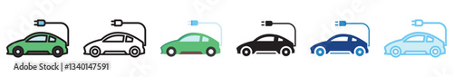 Electric Car multi style, mini illustration icon set. outline, flat, glyph, line color, UI, UX, app and web, digital or print. vector EPS 10 related to EV, electric car, transportation.