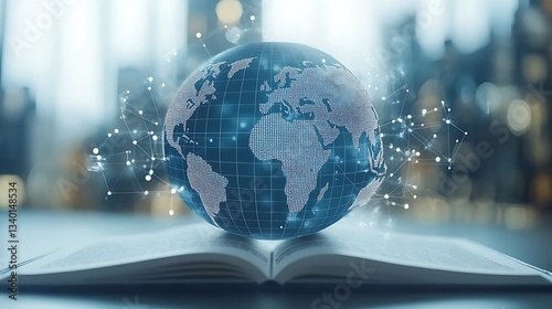 Global network connection on open book.