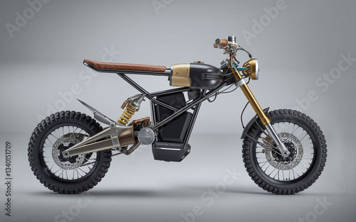 A meticulously crafted electric motorcycle embodies retro aesthetics while embracing modern technology, showcasing a seamless fusion of vintage-inspired design and contemporary engineering; highlighti
