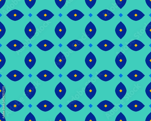Seamless Blue Diamond Pattern on Teal Background