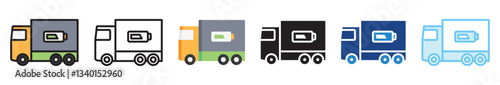 Electric Truck multi style, mini illustration icon set. outline, flat, glyph, line color, UI, UX, app and web, digital or print. vector EPS 10 related to EV, electric car, transportation.