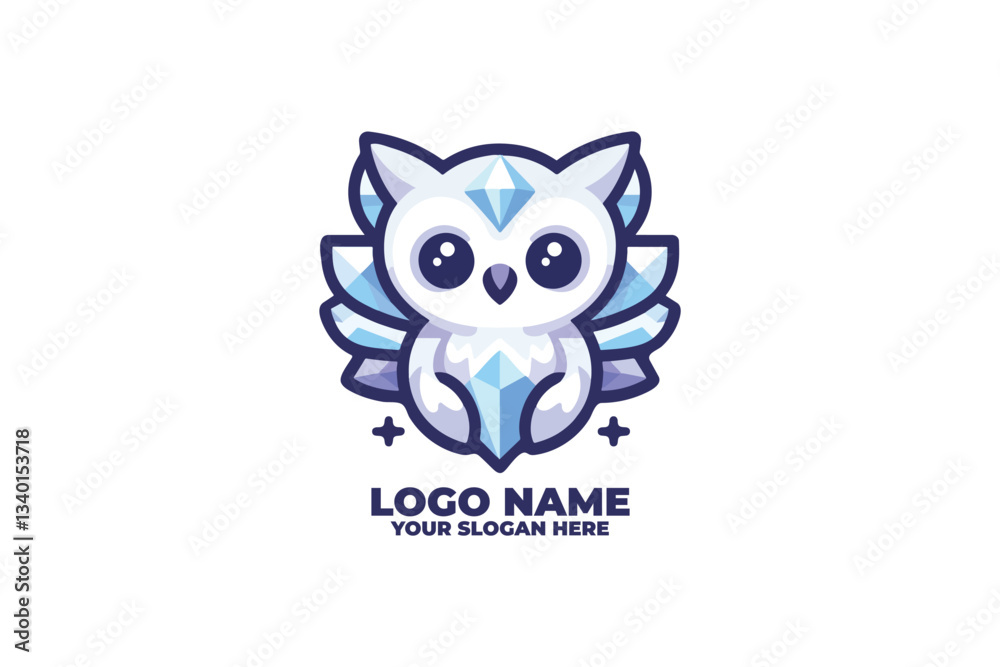 chibi-style owl with crystal shaped wings or body details chibi-style owl with crystal shaped wings or body details