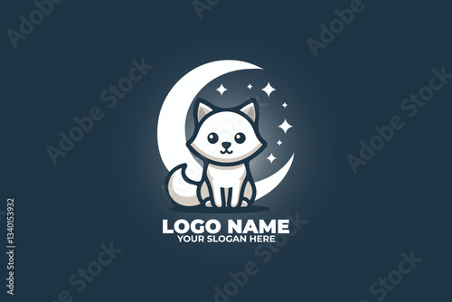 adorable wolf sitting or howling at a crescent moon