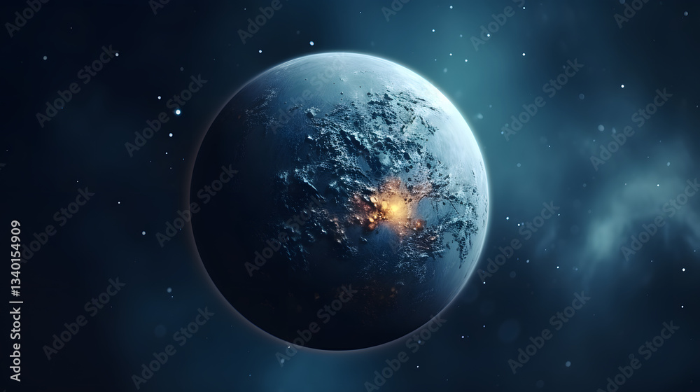 Obraz premium Vibrant planet surrounded by a stunning nebula in the background creating a breathtaking cosmic scene of celestial beauty in outer space.