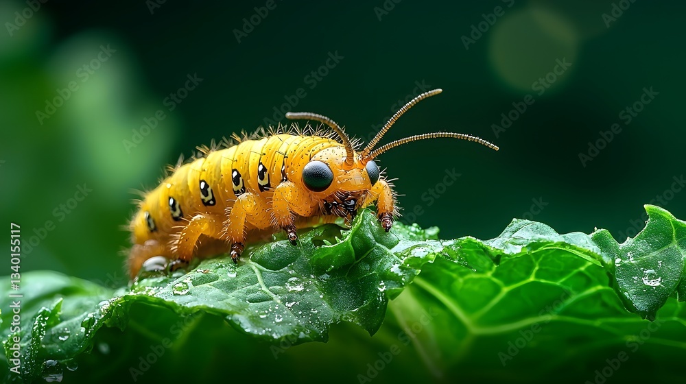 Close up of a cabbage looper caterpillar perfectly blending with the texture and color of a damaged cabbage leaf showcasing the insect s natural camouflage adaptation Close up of a cabbage looper caterpillar perfectly blending with the texture and color of a damaged cabbage leaf showcasing the insect s natural camouflage adaptation
