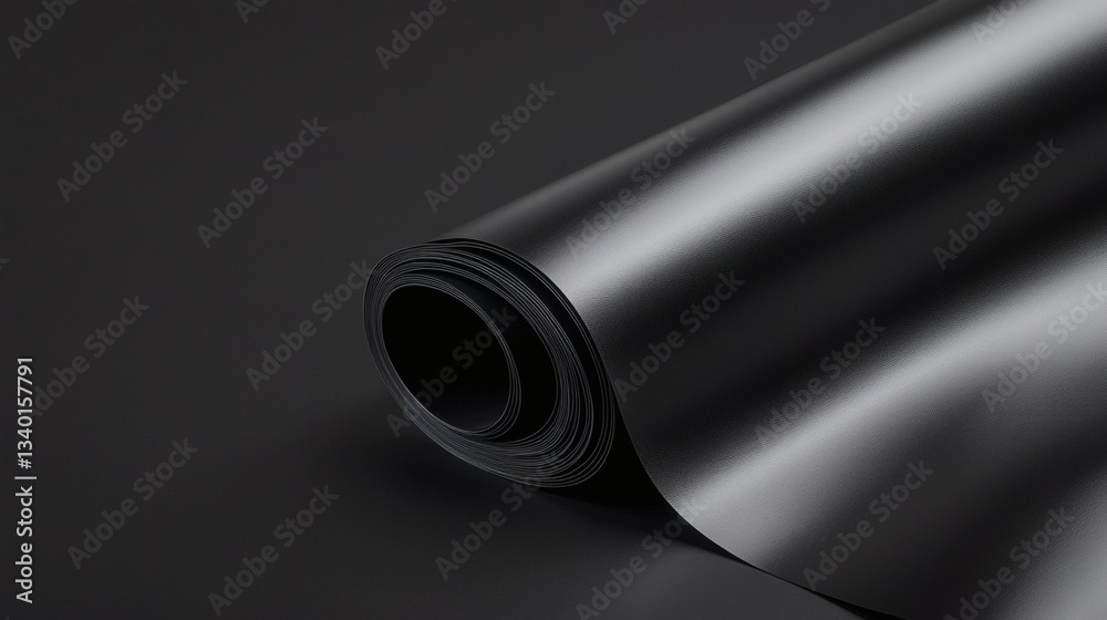 Fototapeta premium Black Paper Roll Closeup Showing Texture and Layers on Dark Background