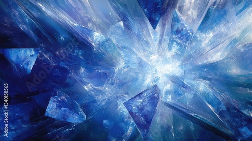 Wallpaper Mural Abstract Blue Crystal Explosion Background Vibrant Geometric Shapes and Glowing Light Effects Torontodigital.ca