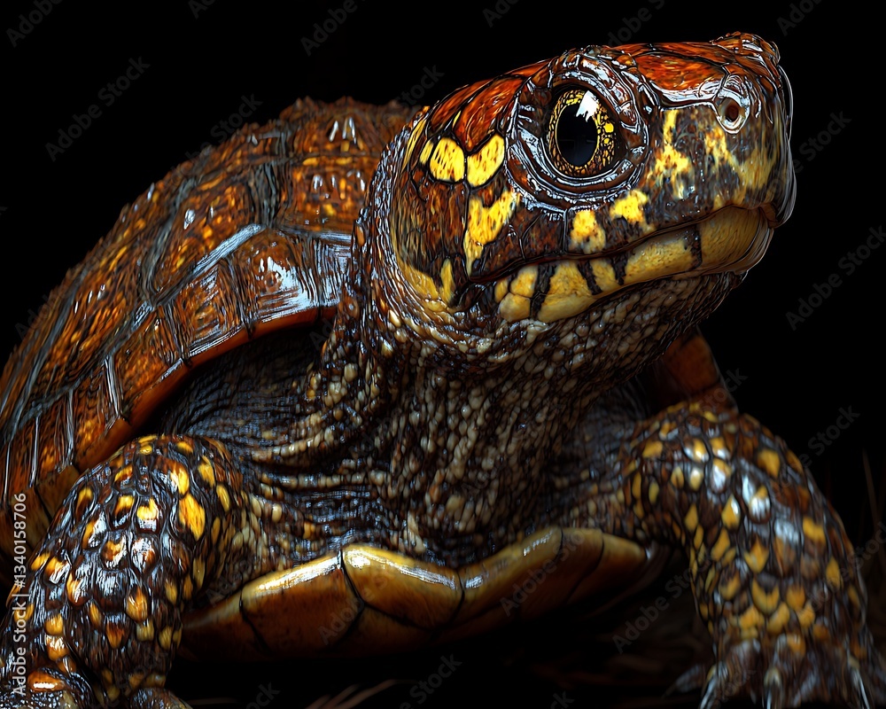 Obraz premium A close up portrait showing details of a turtle face and shell