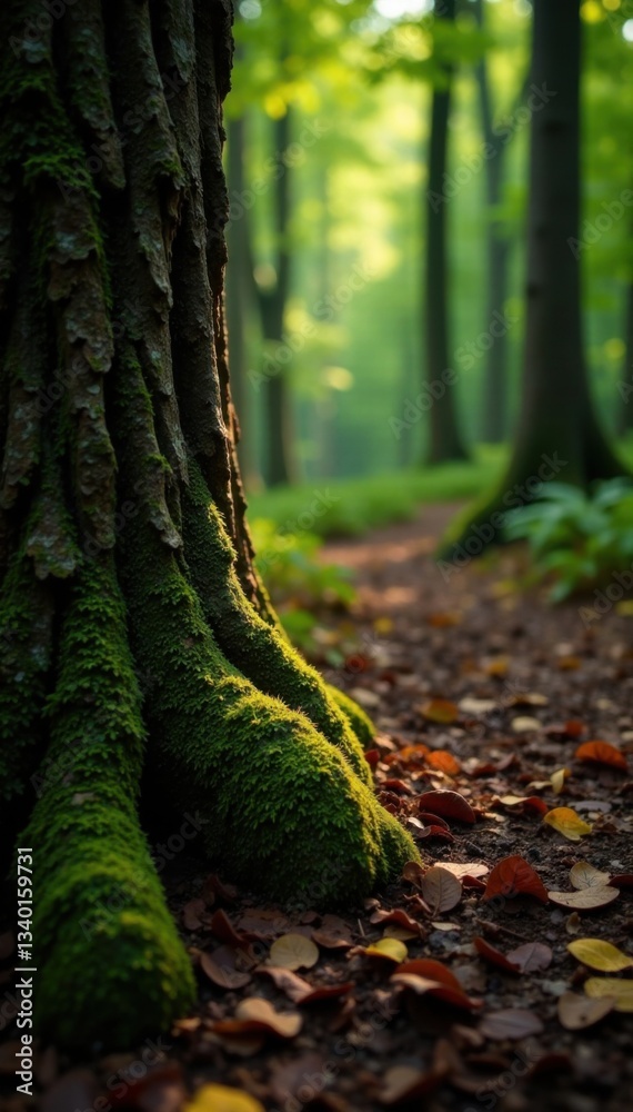 Obraz premium Wooden tree bark on a forest floor, natural landscape, brown wood, terrain