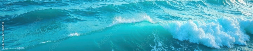 Obraz premium Wavy blue turquoise ocean surface with foamy waves , wavy, turquoise