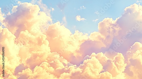 Beautiful fluffy clouds against a clear and bright blue sky