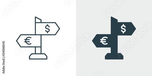 Currency Exchange Icon Vector Illustration. Concept of Foreign Exchange, International Trade, Financial Decision Outline, and Filled Icon