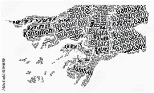 Guinea-Bissau Text Style Regions. Country region names word clouds in Portuguese language. Stylish vector illustration.