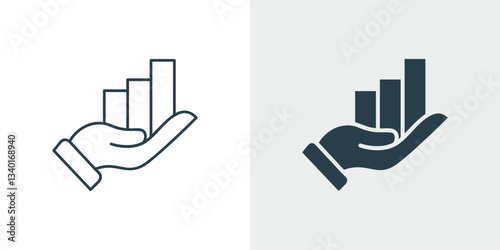 Hand Holding Rising Bar Chart Icon vector. Concept of growth, progress, positive trend, financial growth, performance, investment growth, or data analysis illustration.