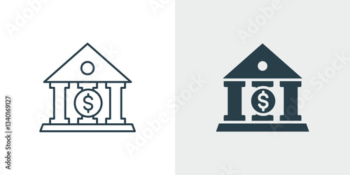 Bank Building Icon Vector. Symbol of bank, financial institution, banking, finance, or investment illustration