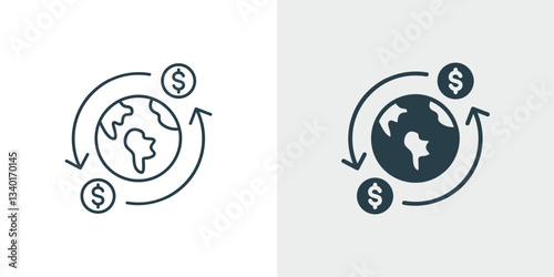 Global Finance Icon Vector. International Money Transfer, currency exchange, Concept line and solid Illustration.