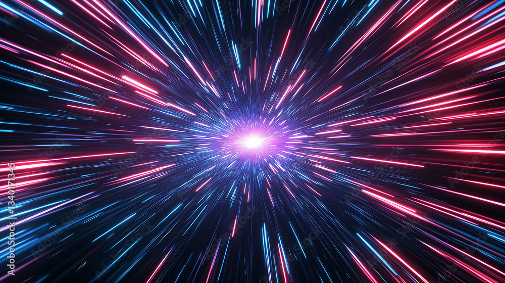 Through space, starfield. Abstract particles, neon rays background. Through space, starfield. Abstract particles, neon rays background.