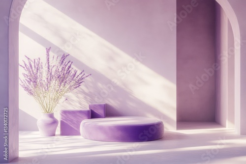 Clean, minimalist design with lavender color blocks and light texture for a sophisticated look.