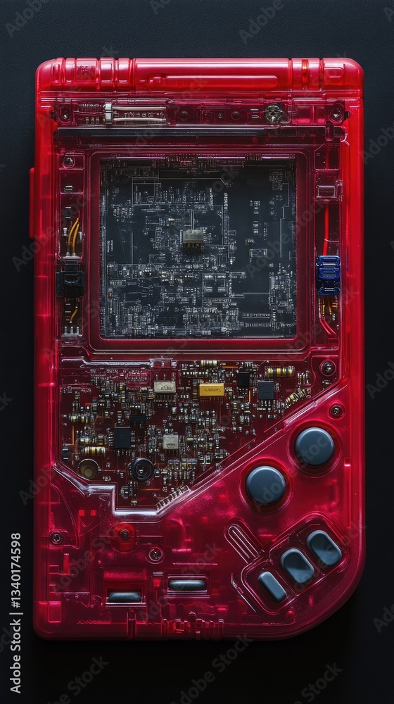 Fototapeta premium Transparent Red Game Console with Exposed Circuitry