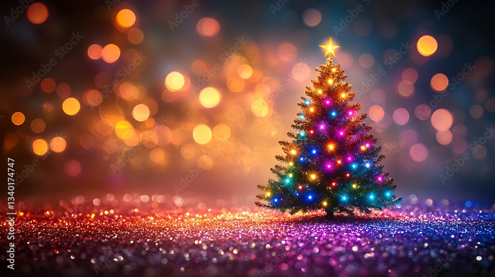 Illuminated Christmas tree on sparkling background. Illuminated Christmas tree on sparkling background.