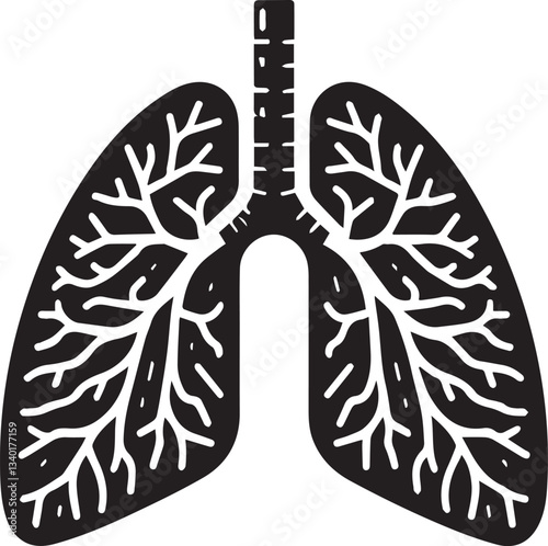 Human Lung Anatomy logo, Human Lung Anatomy silhouette vector black and white