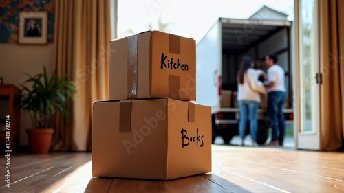 Cardboard boxes labeled 